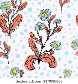 Daisies en estilo doodle con manchas de colores. Patrón transparente del vector