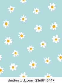 Daisies floral fabric design, seamless print.