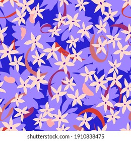 Daisies flower silhouettes. Floral seamless pattern. Meadow flowers. Botanical summer background. Trendy fashion flat design.