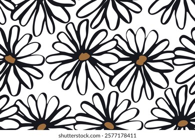 Daisies  flowers. backdrop.Trendy floral background, minimalistic style