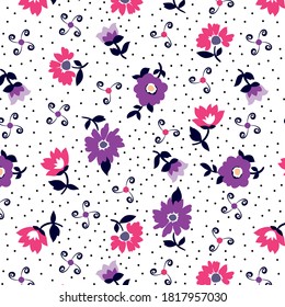 Patrón de flores de Daisies con puntos de polka para el diseño textil