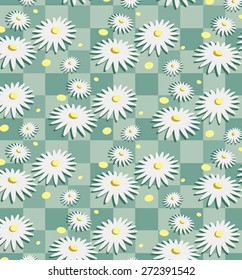 daisies green check pattern