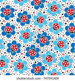 Daisies and ladybugs seamless pattern for textile print fashion design,fabric 