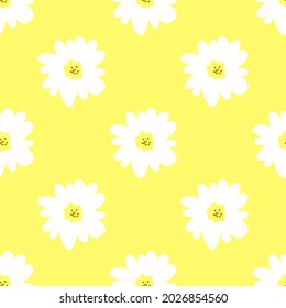 Daisies are large. Flower pattern vector. Daisies on a yellow background. For textiles, fabrics, backgrounds, packaging paper, wallpaper.