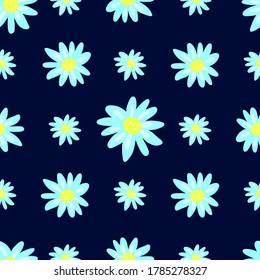 Daisies are large on a blue background. Pattern for fabric, packaging paper, background, Wallpaper.