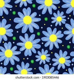 Daisies are large.Abstract pattern with flowers on a blue background.Pattern for textiles, background, clothing, tablecloths, ceramics, wallpaper, fabric, packaging paper.