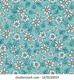 daisies meadow seamless vector pattern