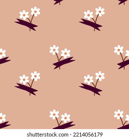 Daisies on a beige background cartoon vector seamless pattern