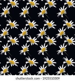 Daisies on a black square background - a pattern for a site or blog, wallpaper, textiles, packaging. Summer flowers. Seamless texture