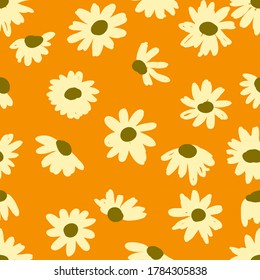Daisies on a mustard background. For textiles, fabric, packaging paper, background, Wallpaper.