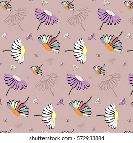 
Daisies on a 
purple background. Vector illustrations
