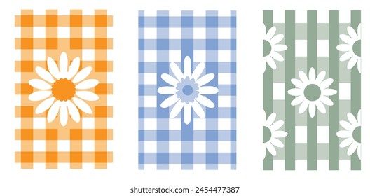 Daisies on a seamless checkered pattern background. Suitable for use on tablecloths, clothing, shirts, dresses,
Paper, bedding, blankets and other textile products Vector illustration