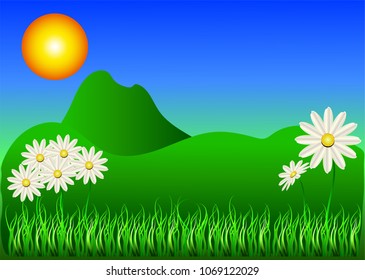 Daisies on a Summer Day with Rolling Hills
