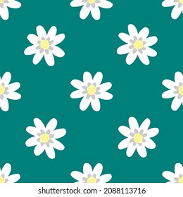 Daisies on a turquoise background. The pattern is simple for textiles, fabric, wrapping paper, background, wallpaper, ceramics, postcards.