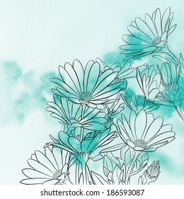  Daisies Over Watercolor Background, Vector Illustration