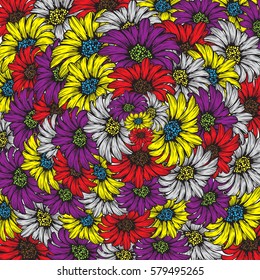 Daisies pattern. Floral background for textile, covers, wallpapers. Vector illustrations 