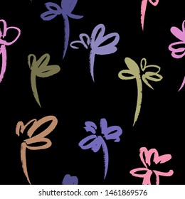 Daisies pattern. Floral seamless background. Doodle flowers. Outline drawing. Simple botanical vector background. 