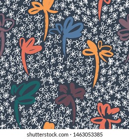 Daisies pattern. Floral seamless background. Doodle flowers. Outline drawing. Simple botanical vector background. 