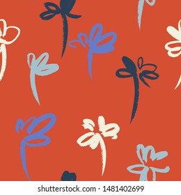 Daisies pattern. Floral seamless background. Doodle flowers. Outline drawing. Simple botanical vector background. 