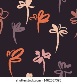 Daisies pattern. Floral seamless background. Doodle flowers. Outline drawing. Simple botanical vector background. 