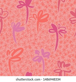 Daisies pattern. Floral seamless background. Doodle flowers. Outline drawing. Simple botanical vector background. 