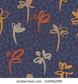 Daisies pattern. Floral seamless background. Doodle flowers. Outline drawing. Simple botanical vector background. 