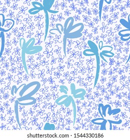 Daisies pattern. Floral seamless background. Doodle flowers. Outline drawing. Simple botanical vector background. 