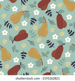 Daisies and pears seamless pattern background