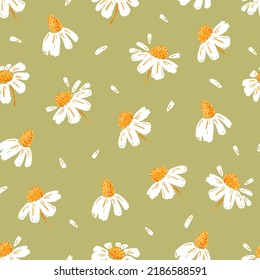 Daisies and petals seamless pattern. Chamomile flowers. Ideal for printing on fabric and paper. Vector background.