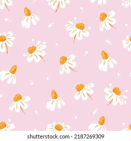 Patrón sin fisuras y pétalos. Flores de camomila. Ideal para imprimir sobre tela y papel. Fondo vectorial.