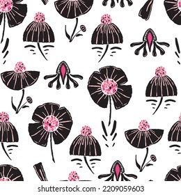 Daisies and petals seamless pattern. Chamomile flowers. Ideal for printing on fabric and paper. Vector background. 
