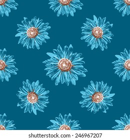 Daisies. Seamless pattern. Pencil drawing.