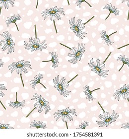 Daisies Spring Flowers Vector Seamless Pattern