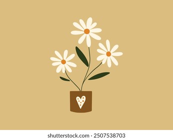 Daisies in a vase. Vector illustration. Bouquet of flowers in a pot