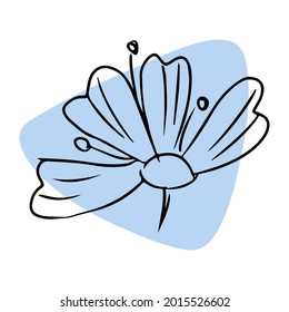 Daisy with abstract shapes hand drawn illustration. Line art. Isolated on white background.
