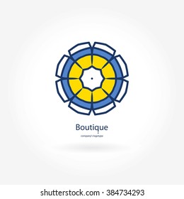 Daisy. Beautiful circular logo for boutique, flower shop, business, interior. Company mark, emblem, element. Simple geometric mandala logotype. Kaleidoscope big bud. Surround abstract blossom.