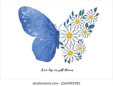 daisy blue butterly hand drawn design vector