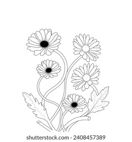 Daisy Bouquet Flowers Isolated Line Art Vector svg