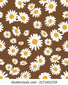 Daisy Brown Floral Seamless Pattern