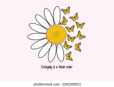 daisy and butterfly design hand drawn