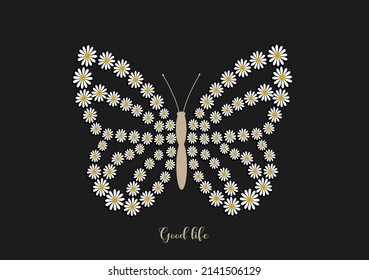 daisy butterfly hand drawn design 