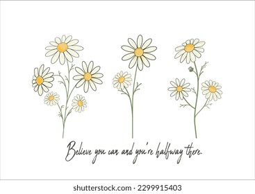 daisy and butterfly hand drawn design vector