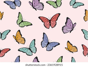 daisy butterfly hand drawn design vector SEAMLESS
