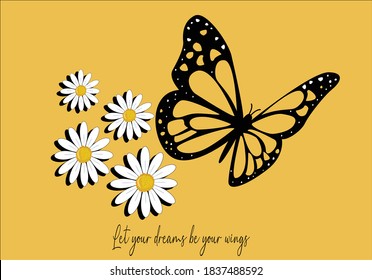 daisy and butterfly there is a sun in every daisy vector illustration design for fashion graphics, t shirt prints, posters etc
stationery,mug,t shirt,phone case  fashion style trend spring summer 