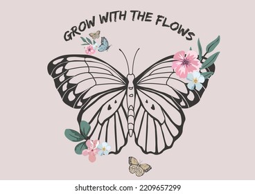 daisy butterfly vector hand drawn design