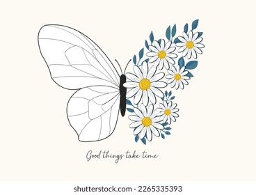 daisy butterfly vector hand drawn design vector
