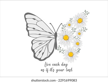 daisy butterfly vector hand drawn design