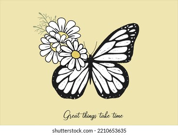 daisy butterfly yellow vector art