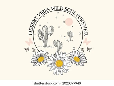 daisy cactus vector art design hand drawn