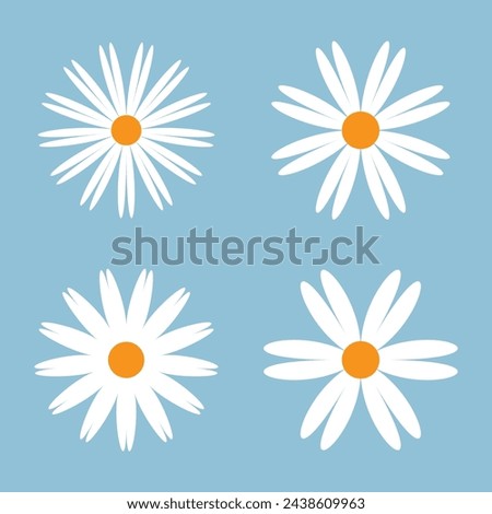 Daisy Camomile big set. Nine white chamomile icon. Cute round flower plant collection. Different shape. Love card symbol. Growing concept. Flat design. Isolated. sky background.